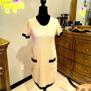 Zara Cream and Black Midi Dress